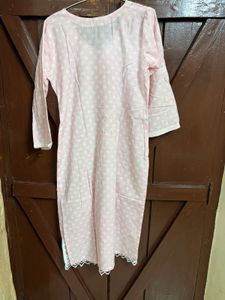 Pink Polka Dot Kurta set with organza dupatta
