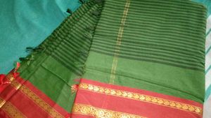 Green Saree with Golden Stripes