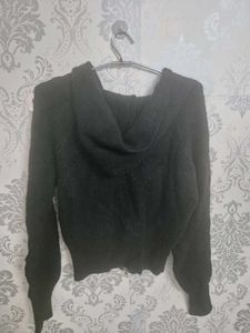 Black Zip-Up Knit Sweater
