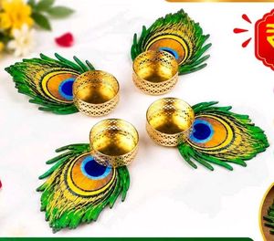 Peacock Feather Diya Set Combo Of  4 pc