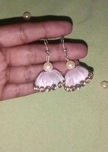 White Silk Thread Jhumka Earrings