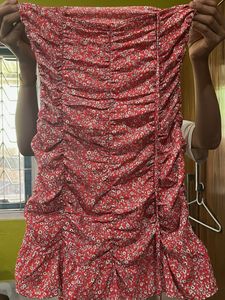 Red Floral Ruched Mini Dress