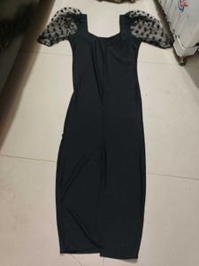Elegant Black Dress with Sheer Sleeves