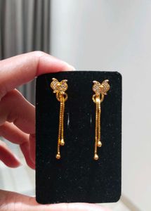 Gold Butterfly Drop Earrings with Stones