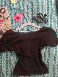 Cute Black Lace Trim Top