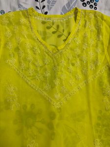 Bright Yellow Embroidered Short Kurti