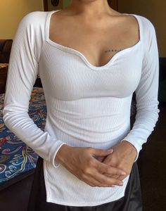 White Ribbed Sweetheart Neck Top