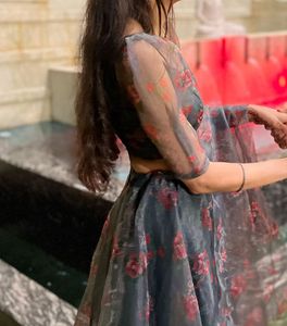 Floral Print Organza Lehenga Choli Set