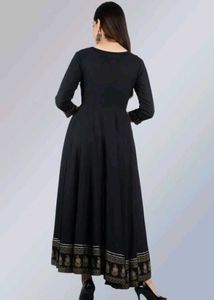 Elegant Black Anarkali Kurta with Gold Border