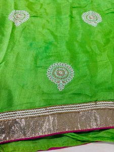 Vibrant Green Embroidered Saree