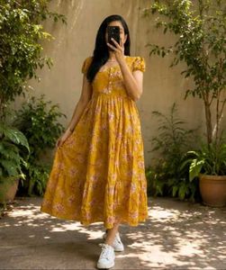 Yellow Floral Tiered Midi Dress_All size available
