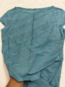 Blue Textured Short-Sleeve Top