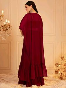 Elegant Maroon Ethnic Gown with Cape