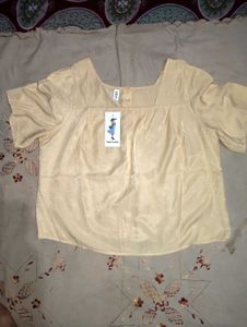 Chic Light Yellow Square Neck Top &amp; Korean white s