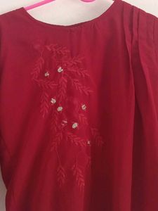 Elegant Red Embroidered Blouse
