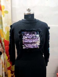 Sequin Detail Black Sweater