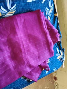 Vibrant Pink Saree with Silver Stripes
