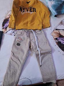 Cute Yellow Sweatshirt & Beige Pants Set