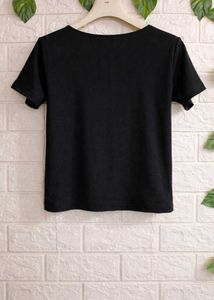 Black Square Neck Ribbed Top