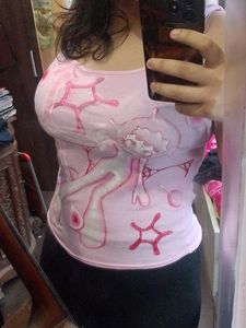 y2k Pink Graphic Tank Top hand painted