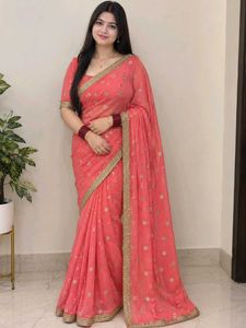 Elegant Pink Embroidered Saree
