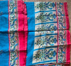 Vibrant Blue Saree with Peacock Motif