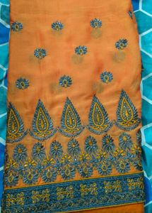 Orange Embroidered Silk Saree