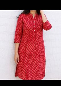 Red Printed Cotton Kurta