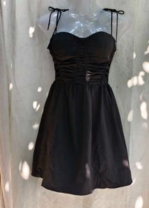 Chic Black Ruched Spaghetti Strap Dress