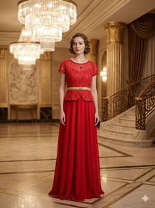 Elegant Red Lace Evening Gown