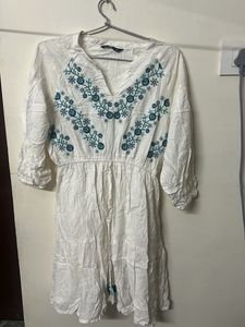 Embroidered White Dress