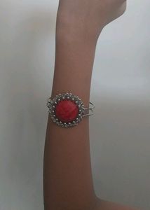 SILVER BRACELET WITH RED STONE