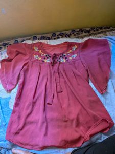 Maroon Printed Puff Sleeve Top