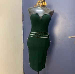 Emerald Green V-Neck Bodycon Dress