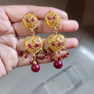 set of 4- Exquisite Gold Heart Earrings with Ruby