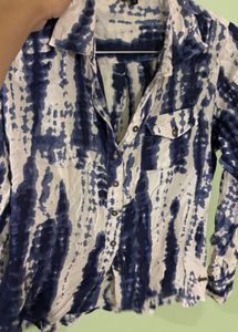 Blue and White Tie-Dye Button-Up Shirt