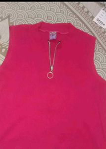 Sleeveless Zip-Up Pink Top