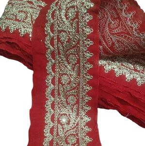 Lace, Red colour whitta fabric lace with golden se