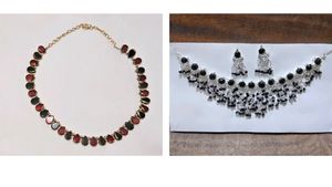 Ruby Red & Silver Plated Choker Necklace Combo