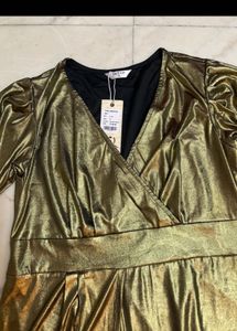 Metallic Gold Wrap Dress