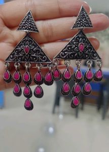 Designer drop earrings with pink stones