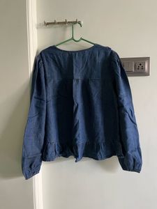 Stylish Ruffled Denim Blue Top