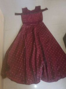 Elegant Maroon Polka Dot Gown