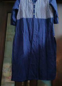 Elegant Navy Blue Kurta with White Print