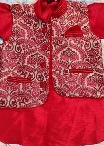 Boys's Red Brocade Nehru Jacket
