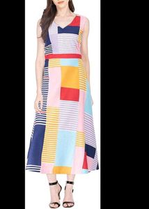 Colorful Patchwork Sleeveless Midi Dress