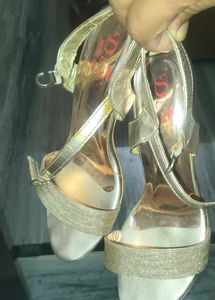 Sparkling Gold T-Strap Heels