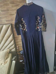 Navy blue heavy embroided indo western gown