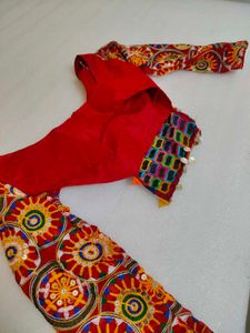 Red Embroidered Blouse with Mirror Work
