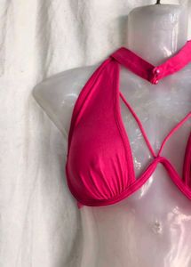 Hot Pink Strappy Halter Bikini Top